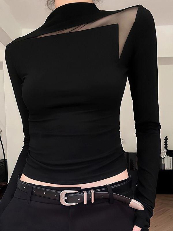 Women's Trendy Autumn Mesh Spliced Long Sleeve Slimming Top