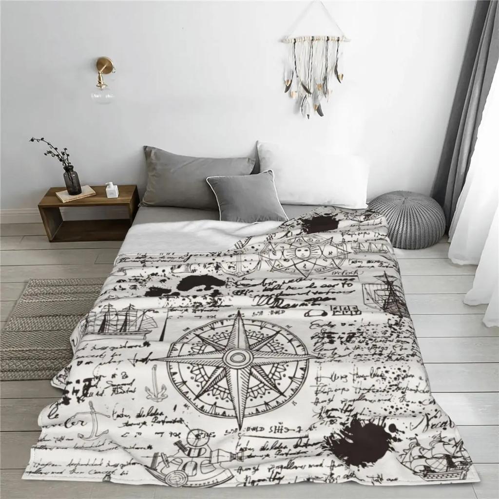 Retro Anchor Nautical Symbols Flannel Blankets Funny Throw Blanket for Bed Sofa Couch Bedspread