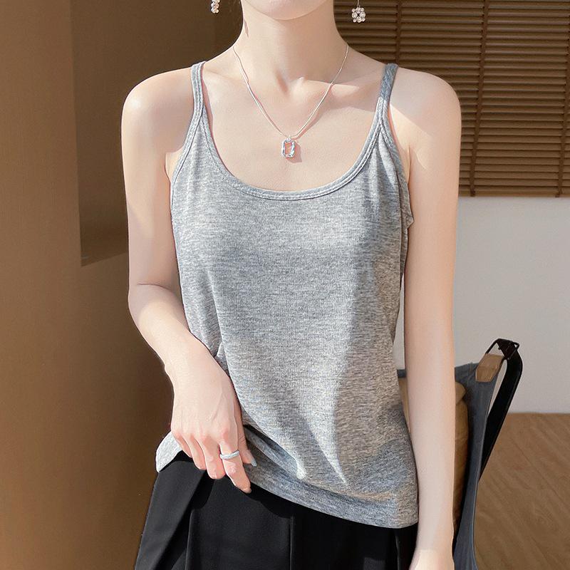 Trendy Summer Spaghetti Strap U-Neck Solid Sleeveless Women's Fashion Vest