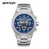 Sanda Men's Skeleton Steel Band Wristwatch with Six-Hand Calendar - Stylish & Waterproof