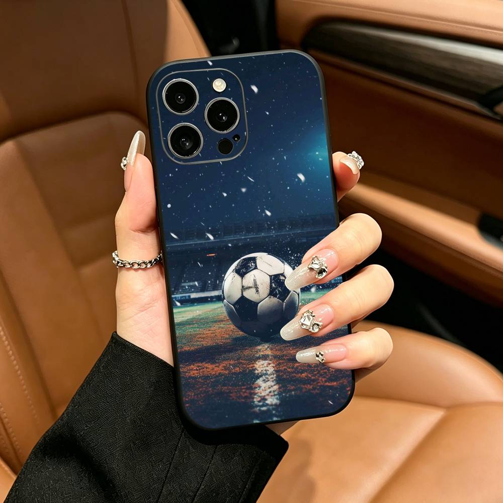 Football pattern Phone Case For iPhone 12 13 14 15 16 17 Pro Max, Lightweight and practical Soft Black Cover