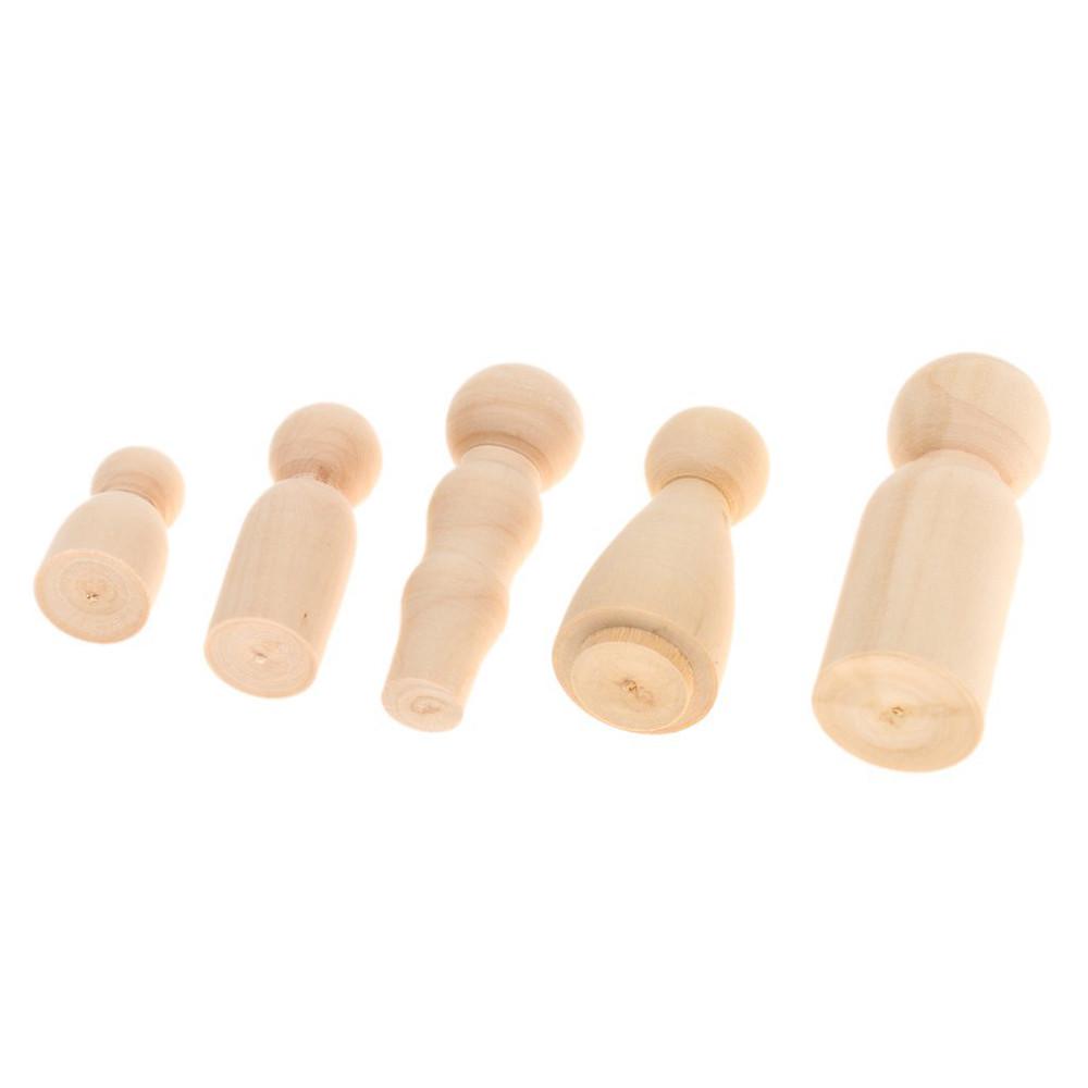 5Pcs Wooden Peg Dolls Family DIY Crafts Cake Topper Kid's Printed Decoration