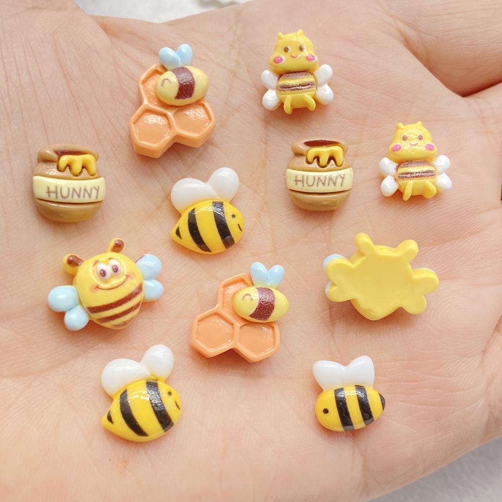 20Pcs Cute Mini cartoon bee and honey jar Nail Art Resin Designer Charms DIY Craft For Nail 3D Decorations Jewelry