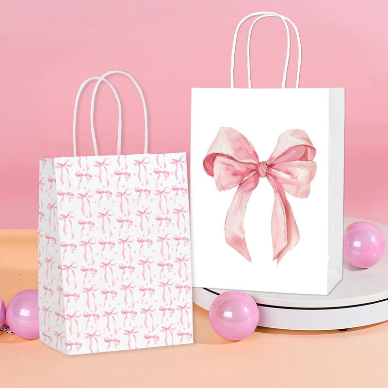 Borsa Regalo di Carta Rosa con Fiocco per Compleanni Feste di Natale Uso Domestico Borse Regalo con Manici Articoli per Feste di Matrimonio Fidanzamento