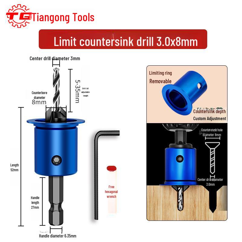 Tiangong Hex Shank 90° Countersink Drill Bit for Flat Bottom Self-Tapping Screws