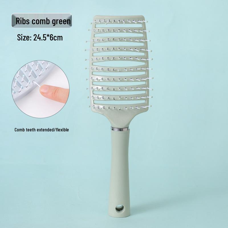 Macaron Large Curved Hairbrush - Anti-Static Scalp Massage & Curling Comb зелёный