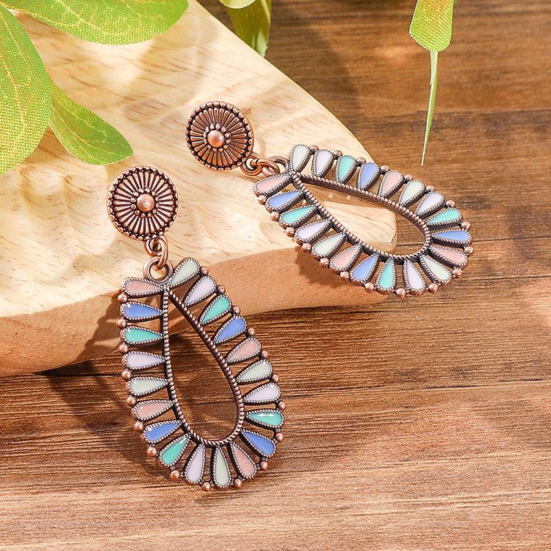 

Vintage Colorful Bohemian Enamel Drop Dangle Earrings For Women Boho Hollow Geometric Ethnic Retro Stud Zircon Female Earrings