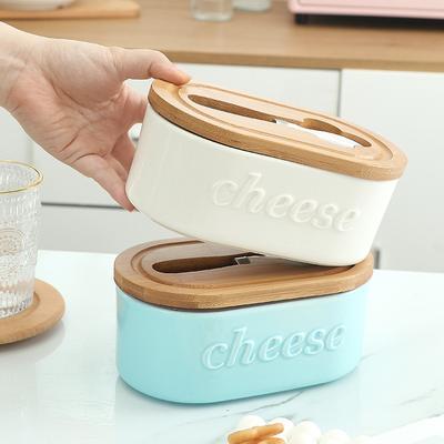 Nordic Ceramic Butter Dish with Cover and Cutter Set Cheese Storage Tray Container Box Kitchen Butter Sealed Box Butter Dish