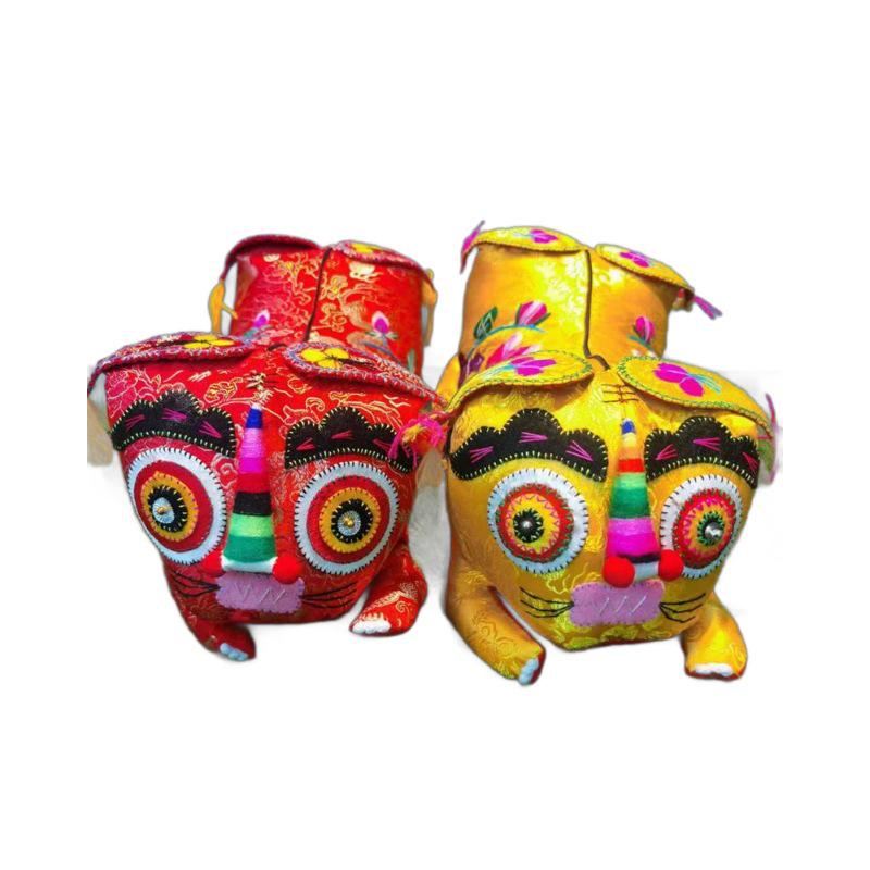 Handcrafted Double-Headed Embroidered Tiger Pillow - Intangible Cultural Heritage Fabric