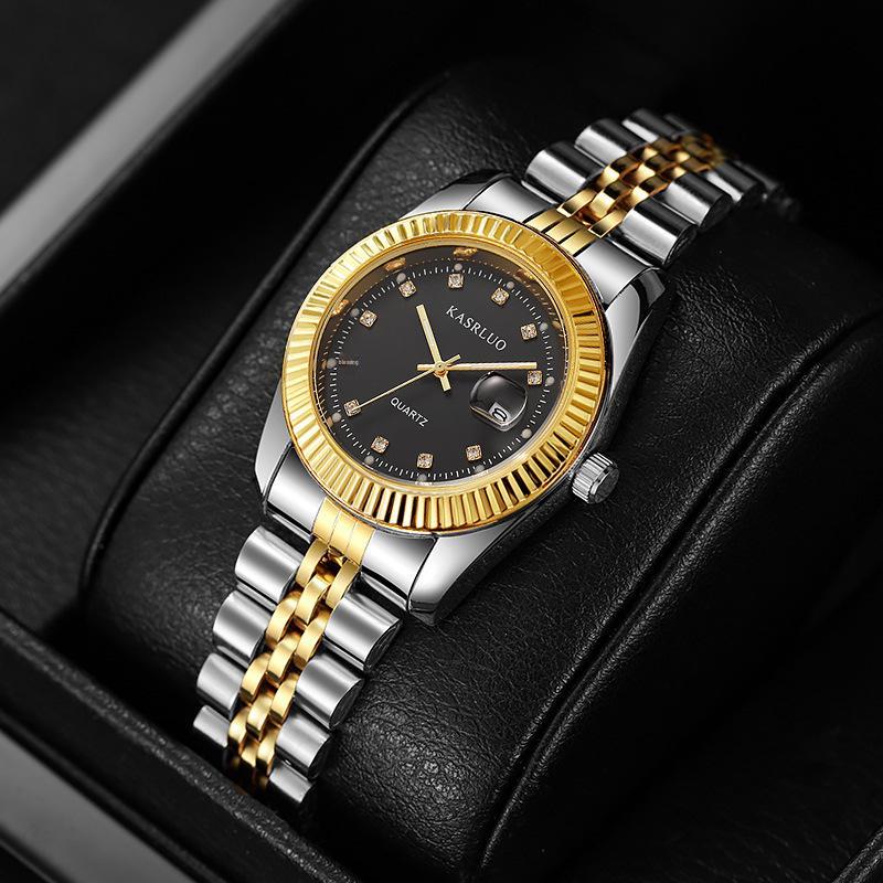 Casaro Waterproof Luminous Quartz Couple Watch with Women's Calendar
