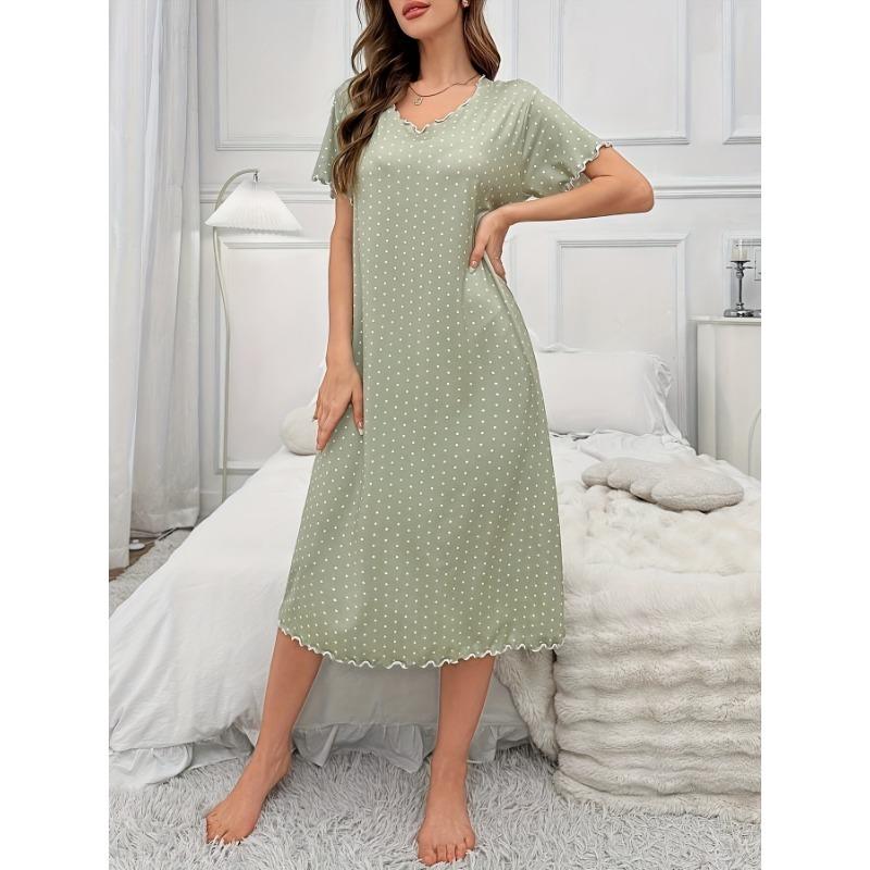 Velká velikost, Kulatý výstřih, Krátký rukáv, Modrý květ meruňky, Domácí oblečení, Noční košile, Šaty, Ležérní, Dámské oblečení s potiskem