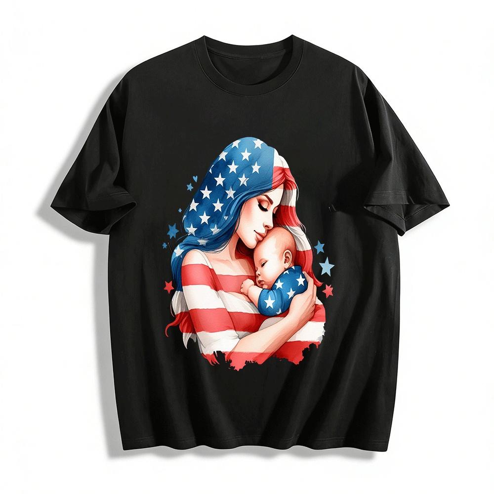 US Flag Mother And Baby Print Casual Top Pure cotton T-shirt XXS