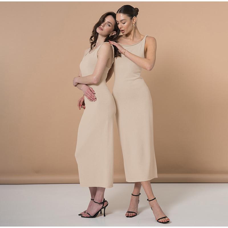 Sexy Solid Color Sleeveless Women's Spring Summer New Dress Twist Shoulder Strap Slim Dress Fashionable Wrap Evening Party Elegant Dress