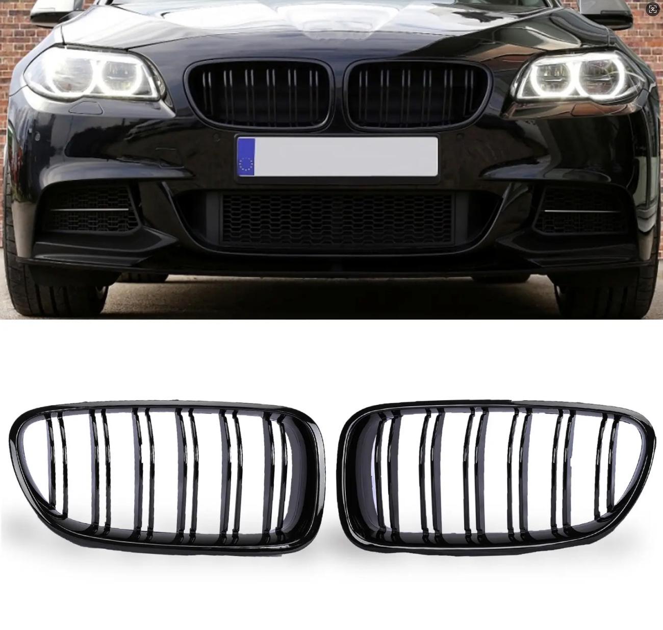 Матовая черная хромированная решетка радиатора с двойными планками для BMW 5 серии F10/F18 2011-2017