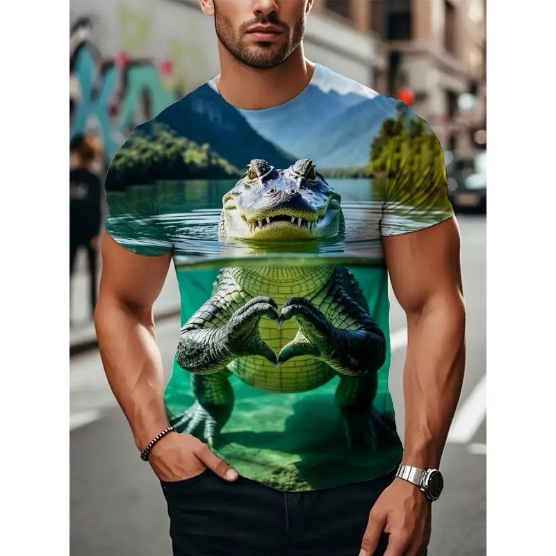 

Crocodile Graphic T-Shirts For Men Summer Fashion 3D Print Woman Casual Short Sleeve T Shirt Oversized Harajuku Tops S