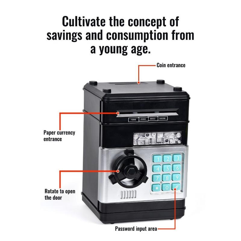 Cutie cu parolă de desene animate pentru copii, Pușculiță, Bancomat, Seif, Muzică, Pușculiță automată pentru bani, Mașină de depozitat, Jucării