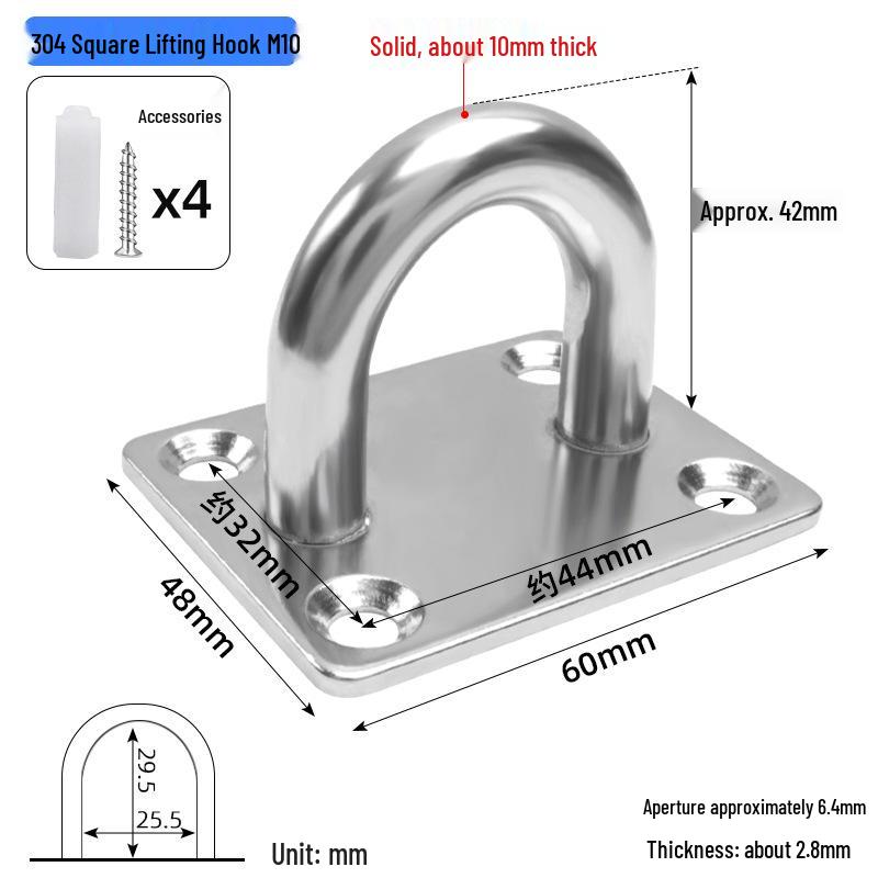 304 Stainless Steel Ceiling Hook Set - U-shaped Load-bearing Hang & Lift Hook for Fans, Sandbags, Lamps & Pendants