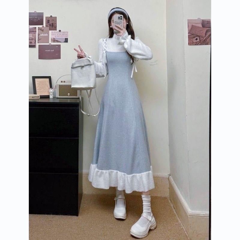 Strickkleid im Vintage-Stil mit Schleife und Zierelementen für lässige Frühlings- und Herbstkleidung