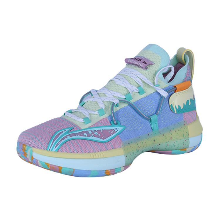 Li Ning Speed 6 Comfortable Cushioning Slip Resistant Abrasion Resistant High top Basketball Shoes Men's Blue Pink ABAP071-V