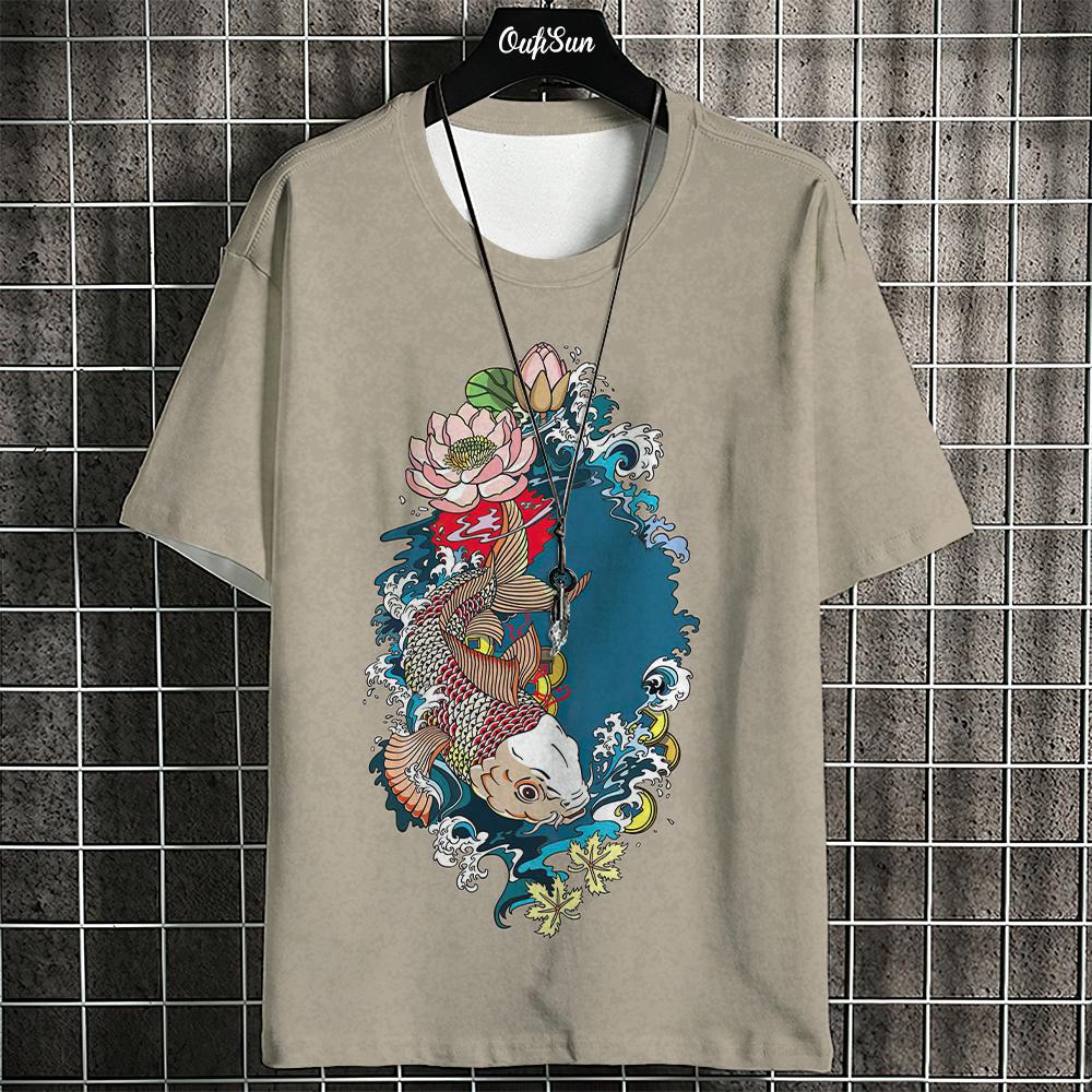 Lässiges Herren-T-Shirt mit Anime-Fisch-Grafik-T-Shirts für Männer, übergroße T-Shirts, kurzärmelige Oberteile, Harajuku, Streetwear, Herrenbekleidung, XL