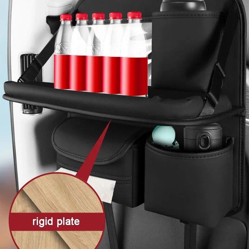 SEAMETAL All In One Car Seat Back Organizer with Snack Tray Large Load-Bearing PU Leather Hanging Auto Storage Bag Tissue Holder