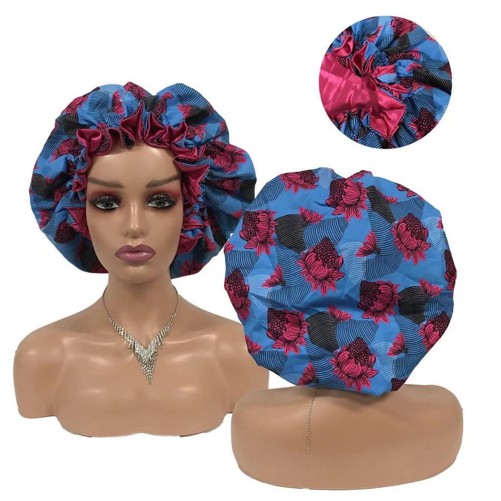 Double Layer Satin Bonnet Pattern Custom Bonnets Silk logo Woman Sleeping Hair Bonnet