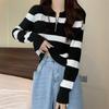 olo neck striped knitted sweater early autumn new women's clothing design sense short unique chic clothes