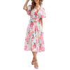 Women's Dresses Printed V-Neck Waisted Mid-Length Short Sleeve Dresses