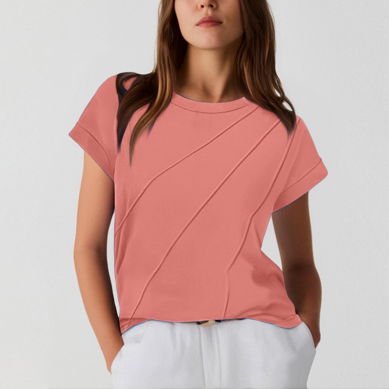 

Женская мода повседневная облегающая футболка с короткими рукавами и круглым вырезом L розовый