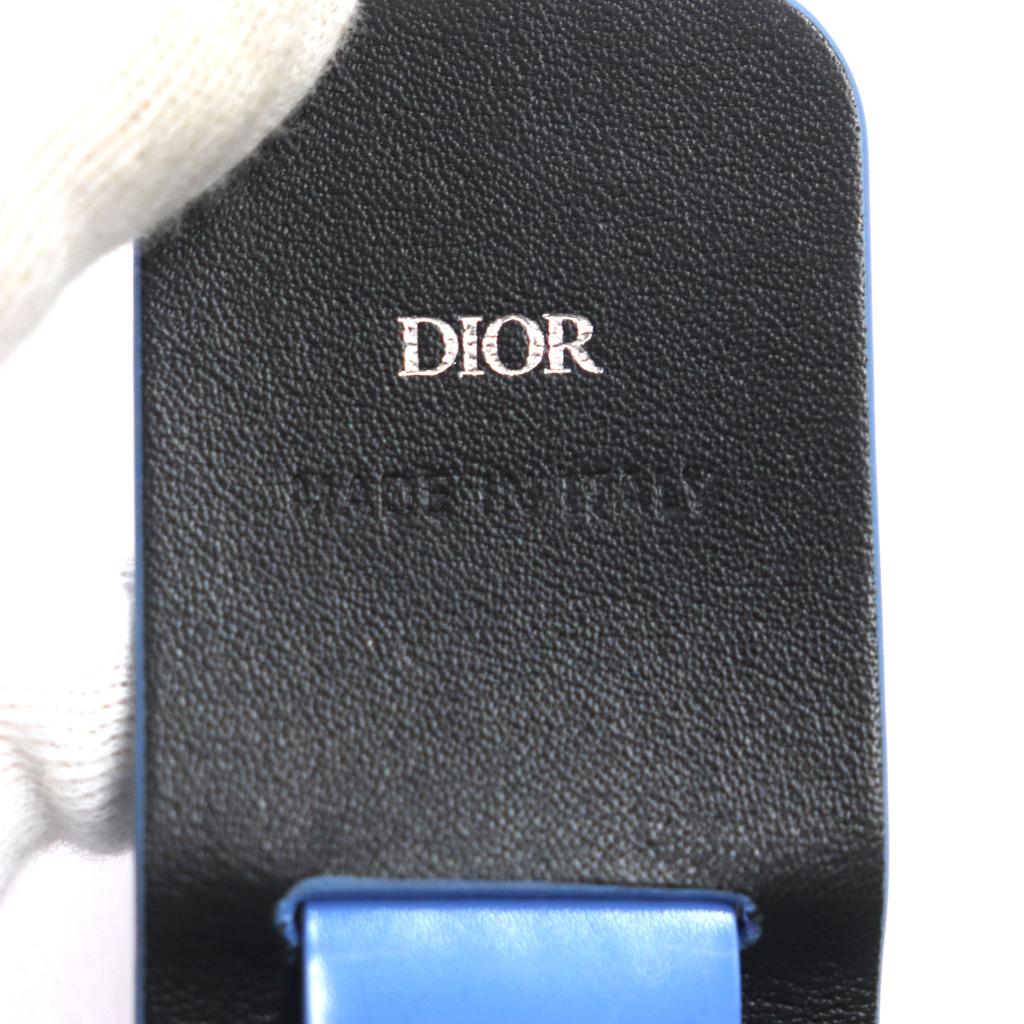 Great DIOR key ring Metal logo earphone case for AirPods Silver leather mens Used