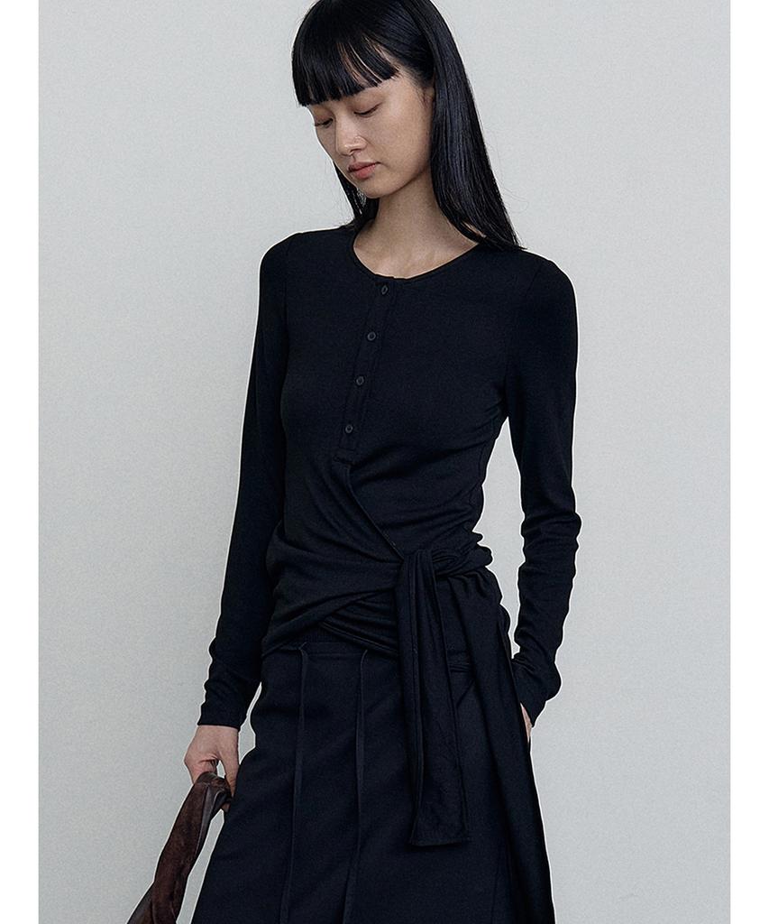 MAKE A TOAST Henley Neck Wrap T-Shirt Black Mbefto007Bk