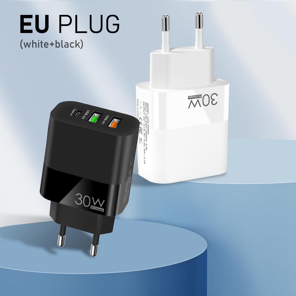 QC3.0 Multi-Port Charger: 2A+C, PD30W, European Standard, Fast Charging, Multi-Protocol