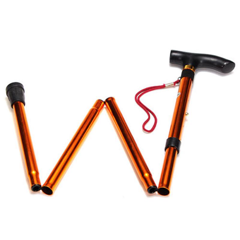 T-handle Portable Easy Folding Walking Stick Adjustable Size Aluminum Alloy Trekking Stick Mountaineering Telescopic Cane Non Slip