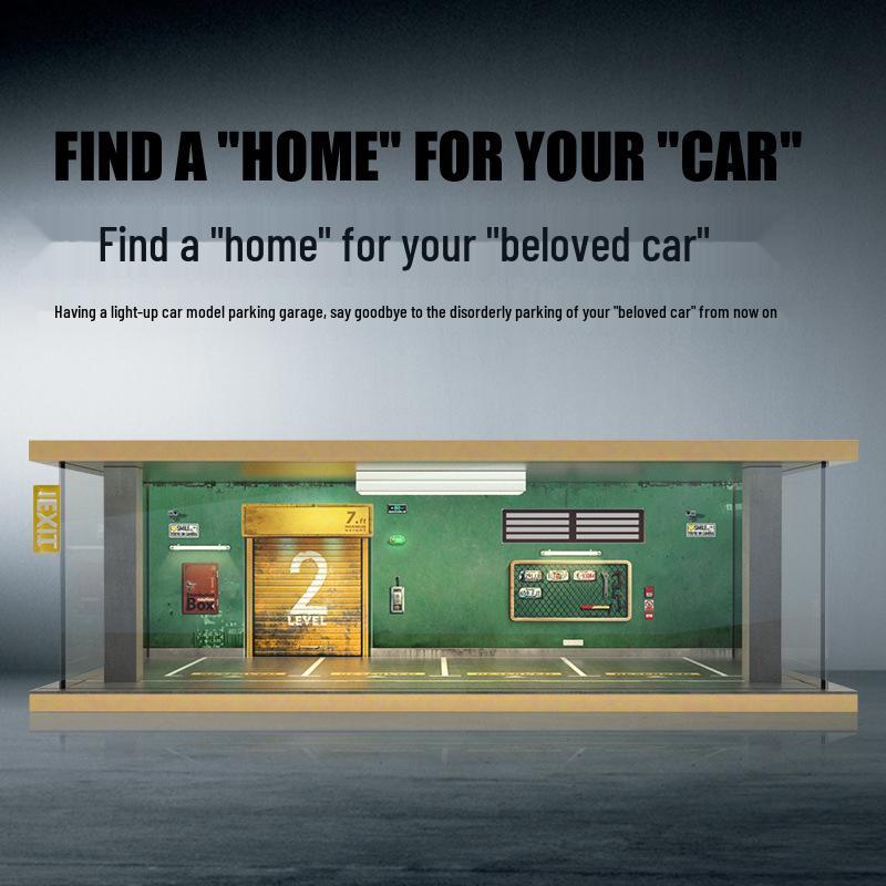 Wooden Car Model Garage with Lights - Cross-Border Simulation Dust Cover 1:32 Scene Ornaments.