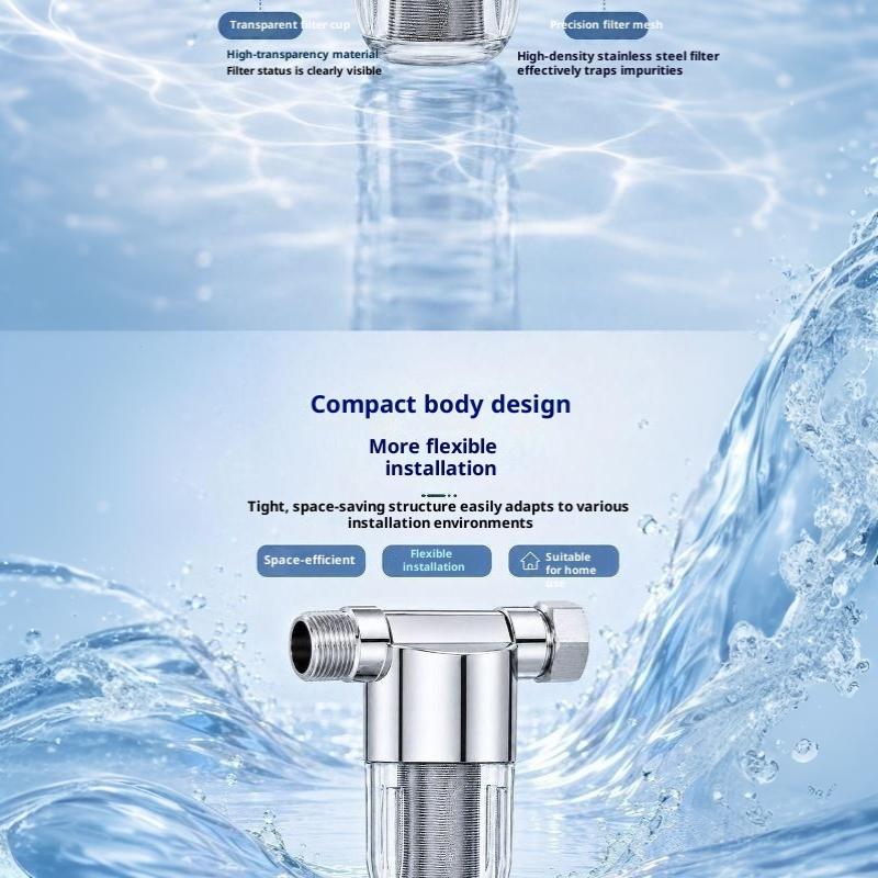 Stainless Steel Water Pre Filter With Transparent Visible Body Washable Reusable Filter Element For Kitchen Whole House Use