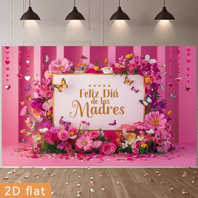 

2D Pink Floral Feliz Día de las Madres Backdrop, Photo Booth Background 47.2x31.5inch/120*80cm