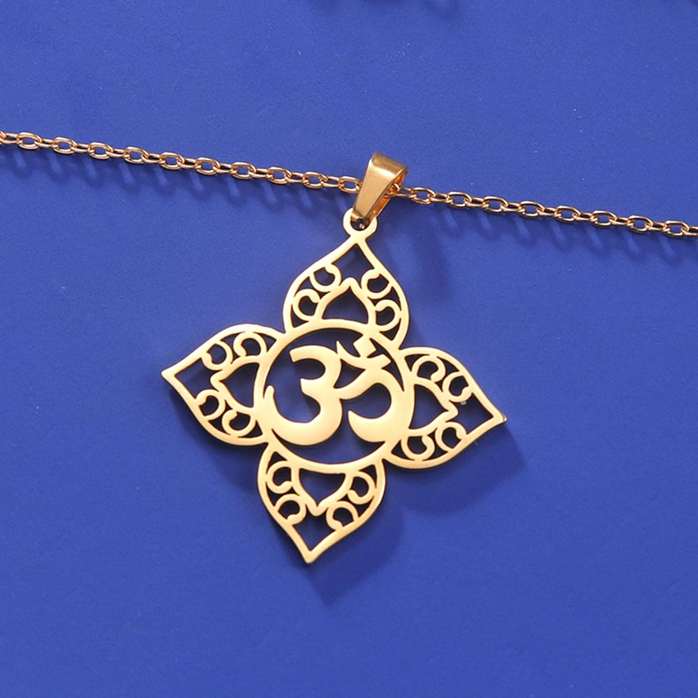 Dawapara Lotus Flower Mandala OM AUM Symbol Necklace Buddhist Chakra Yoga Jewelry Spiritual Amulet Stainless Steel