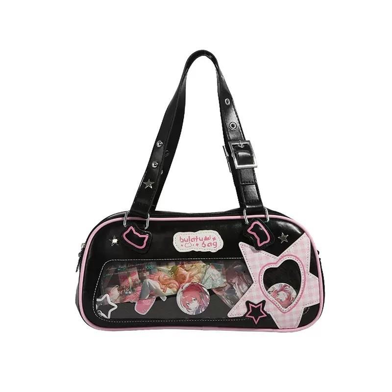 Star Letter Shoulder Bag With Adjustable Shoulder Strap Zipper Design Leather Pu