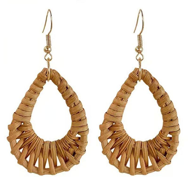 Bohemian Stil Bambus und Rattan Stroh Ohrringe Damen Nische Einzigartig Handgewebte Stecker Ohrringe Urlaubsstil Ohrringe Ohrschmuck