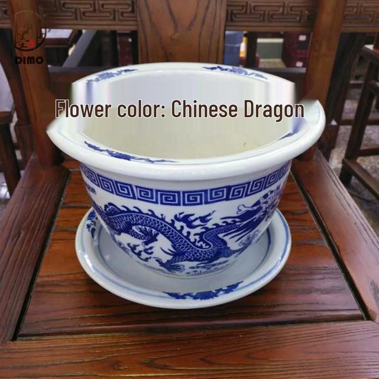 Extragroßer blau-weißer Porzellan-Blumentopf mit Untertasse - Chinesischer Stil für Grünlilien