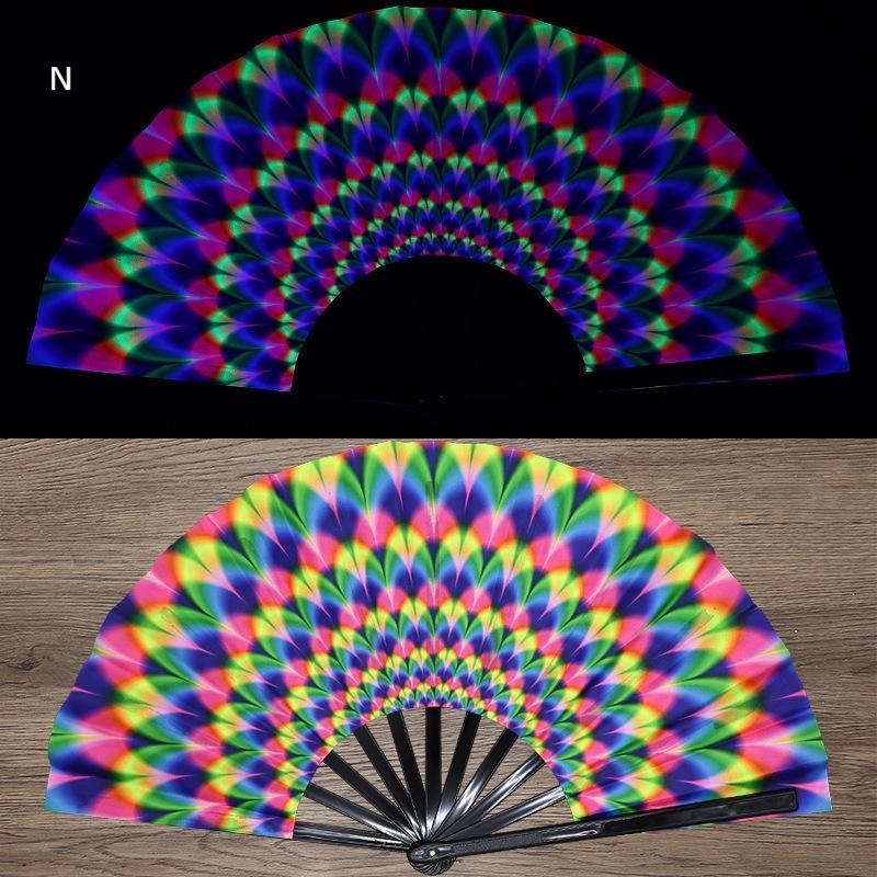 Kung Fu Fan Uv Ink Printing Fluorescent Fan Bamboo Bone Folding Fan For Festival Foldable Fan Music Festival Fan