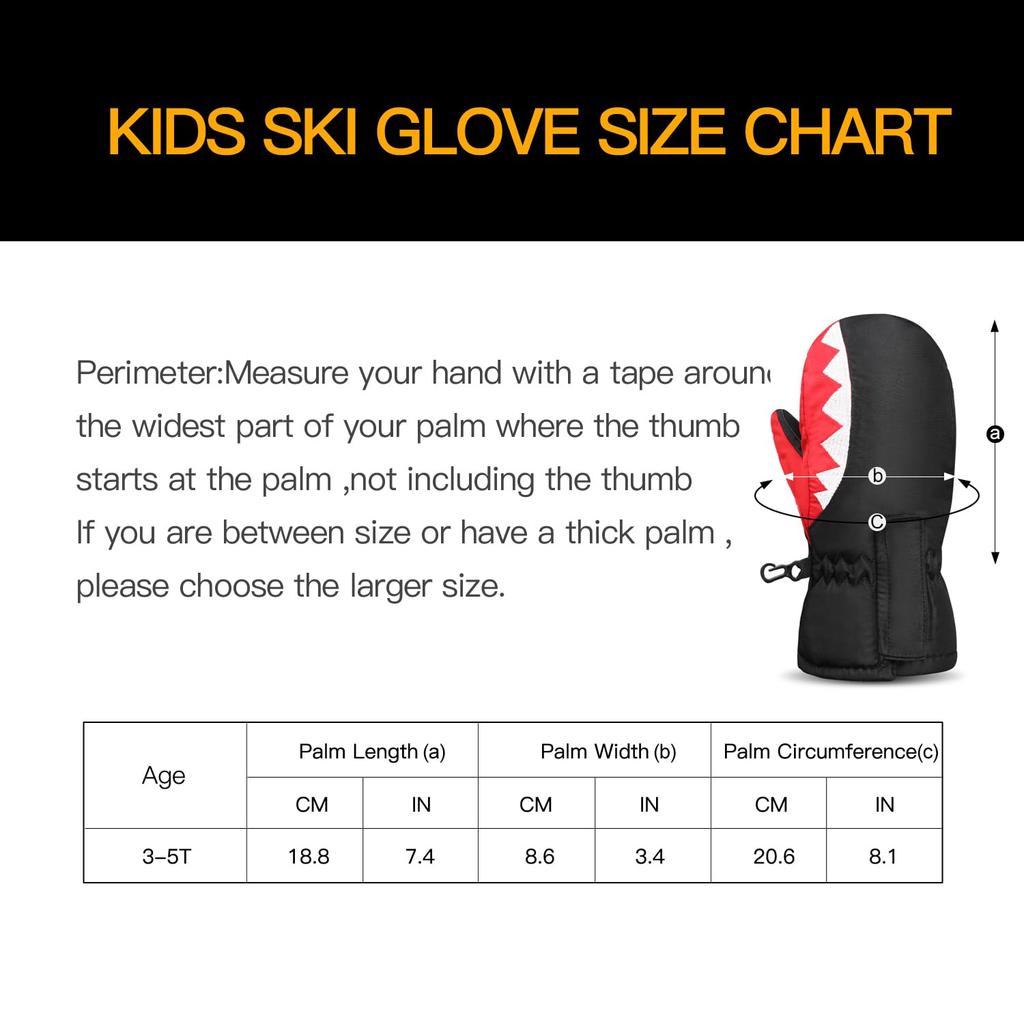 Winter Ski Gloves for Ages Black Children's Gloves, Waterproof, Warm, Fleece-Lined Kids, Fall/Winter Model, 3-5,