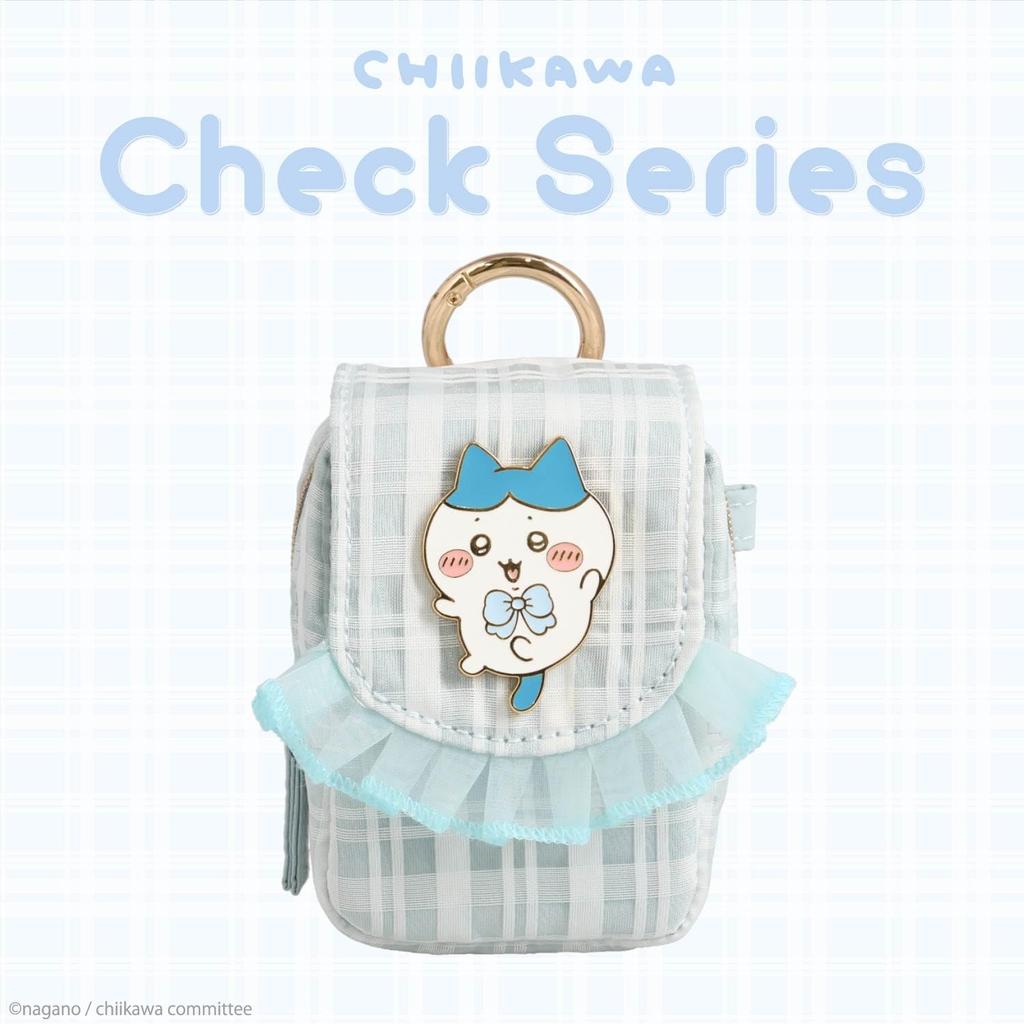 Shobido Chiikawa Check Series Mini Pouch with Carabiner Bicolor Cat