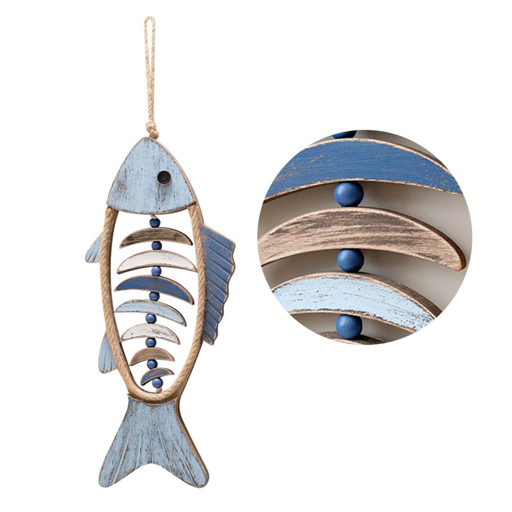 Wood Fish Decors Wall Hanging Ornament Mediterranean Fish Bone Decorations for Beach Home Bathroom Nautical Theme
