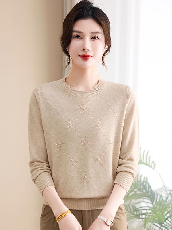 

2026 Spring Knit Layer Top for Middle-Aged and Elderly Women 3XL (150-165 jin) бежевый
