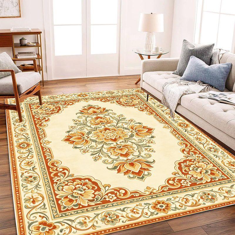 Retro Oriental Rose Flower Carpet Soft, Non slip, Washable Carpet Living Room Bedroom Study Classic Countryside Home Decor