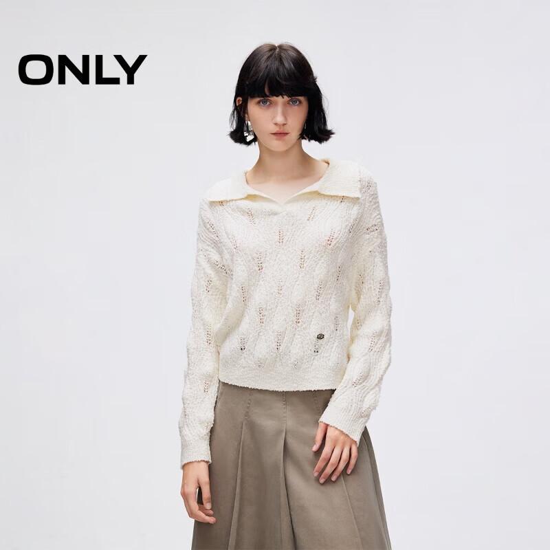 ONLY Women s Polo Collar Cable Knit Sweater M