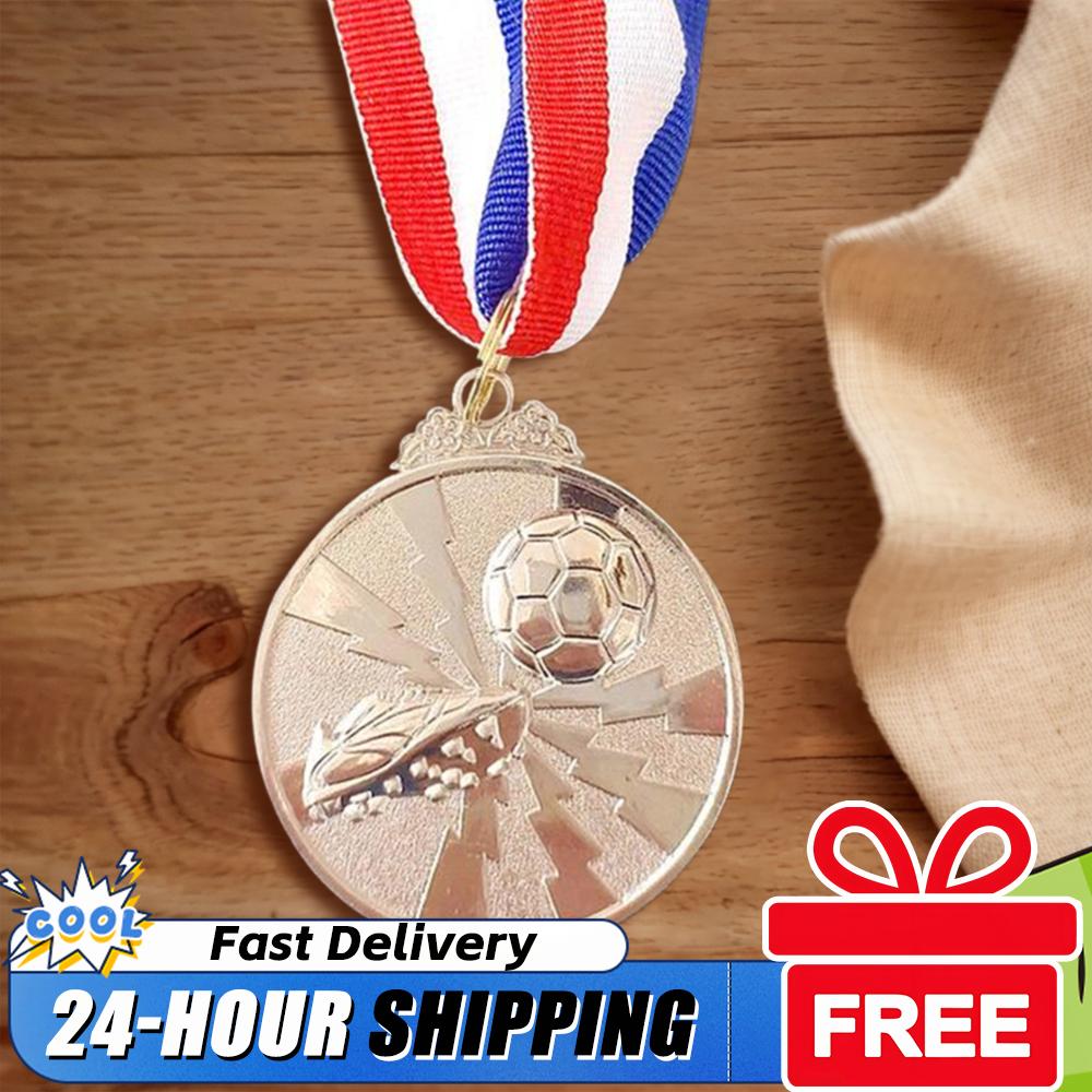 1/5/10PCS Gold Silver Bronze Award Medals 2 Inch Zinc Alloy Football Medals with Neck Ribbon for Sports Competitions Celebration