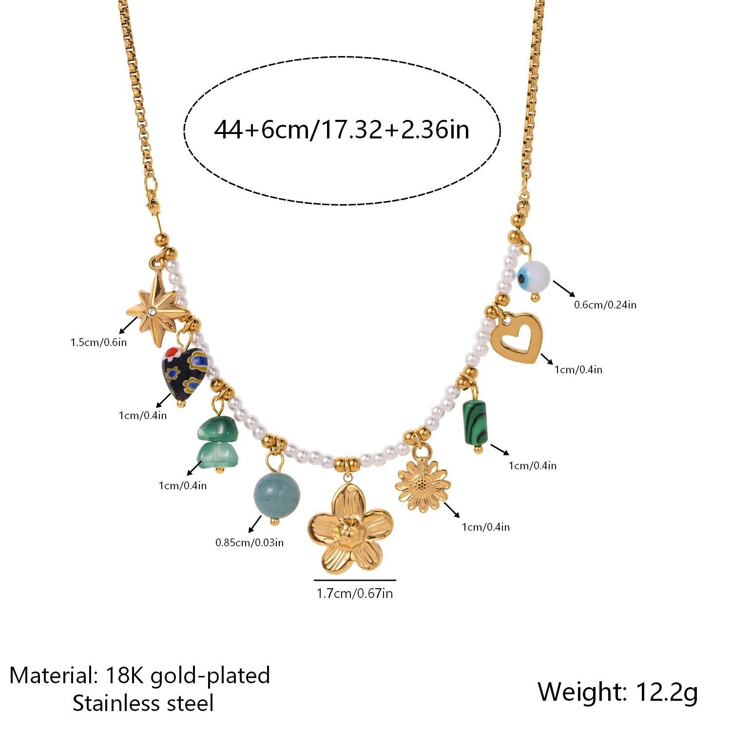 Bohemian Gold Pearl Flower Heart Multi Pendant Choker Necklace 18K золотой