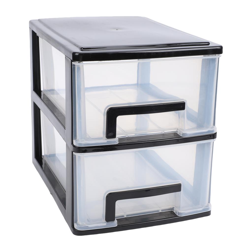 Schreibtisch mit 2 Schubladen, Kunststoff, stapelbar, transparent, Desktop-Aufbewahrungsbox für Büromaterial, für Zuhause, Wohnheim
